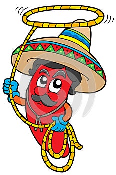 Cartoon Mexican chilli with lasso