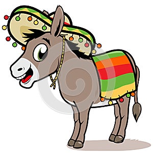 Cartoon Mexican donkey. Vector Illustration