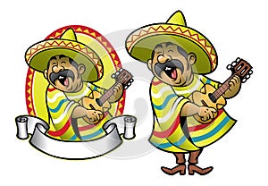 Cartoon of mexican man playing the guitar and singing