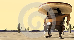 Cartoon Mexican In Mexican Standoff Desert photo