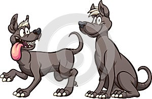 Cartoon Mexican Xolo hairless dogs walking and sitting