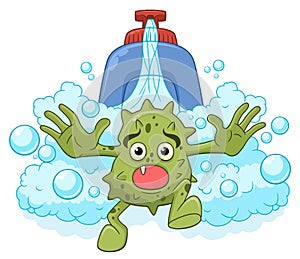 Cartoon microbe runaway from disinfection