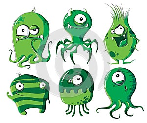 Cartoon microbes and bacteria