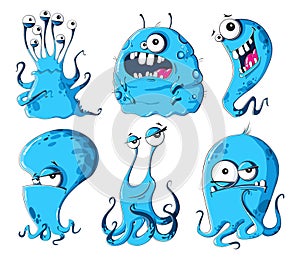 Cartoon microbes bacteria monsters