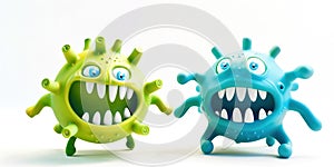 Cartoon microbes under a microscope