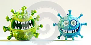 Cartoon microbes under a microscope