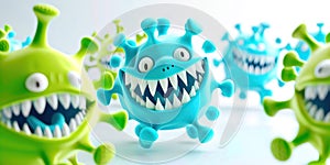 Cartoon microbes under a microscope