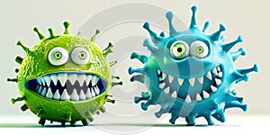 Cartoon microbes under a microscope