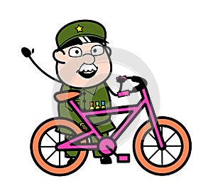 Cartoon Military Man with Bicycle