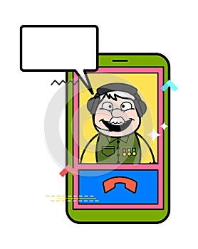 Cartoon Military Man Video Calling on Mobile