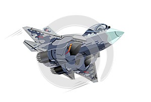 Cartoon Military Stealth Jet Fighter Plane Isolated