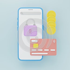 Cartoon minimal Concept secure transaction banking card.