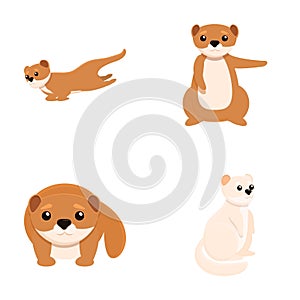 Cartoon mink icons set cartoon vector. Cute funny mink animal