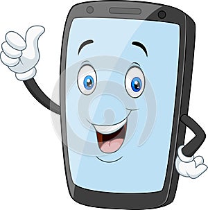 Cartoon mobile phone mascot giving a thumbs up