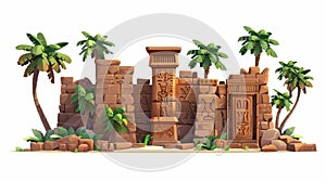 This is a cartoon modern of an ancient Egypt stone board or clay plate with hieroglyphs and Egyptian symbols. There are