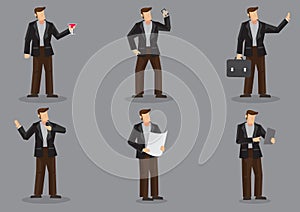 Cartoon Modern Man in Black Jacket Vector Character Set