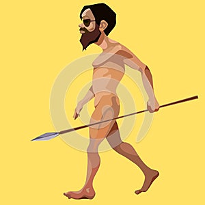 Cartoon modern man stripped and took a javelin