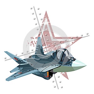 Cartoon modern military fighter plane on grunge background