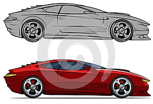 Cartoon modern red sport racing car set