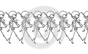 Cartoon of Modern Soldiers Marching on Parade or in to War