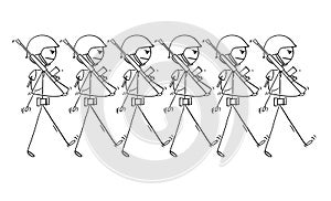 Cartoon of Modern Soldiers Marching on Parade or in to War