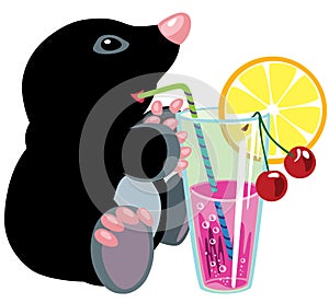 Cartoon mole drinking cocktail