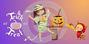 Cartoon mom and kid carving Hallows pumpkin poster