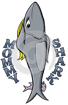 cartoon mommy shark with blond hair and pearls