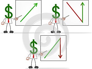 Cartoon Money Head Businessman With Charts