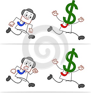 Cartoon Money Head Businessman Running