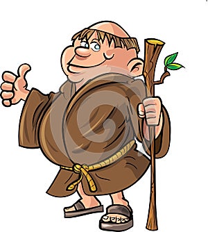 Cartoon monk holding a stick