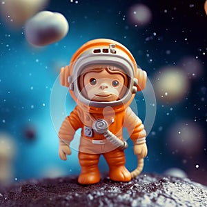 Cartoon Monkey Astronaut Walking on Lunar Surface. Espacial Travel Concept photo