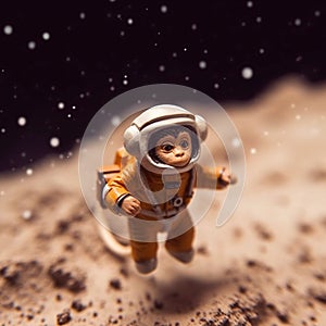 Cartoon Monkey Astronaut Walking on Lunar Surface. Espacial Travel Concept photo