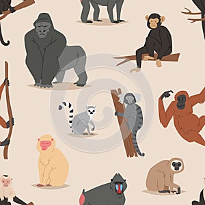 Cartoon monkey character animal wild vector illustration seamless pattern background