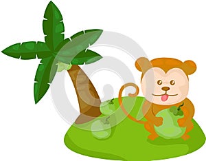 Cartoon monkey with coconut