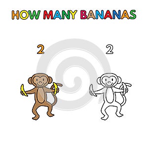 Cartoon Monkey Counting Bananas Coloring Book