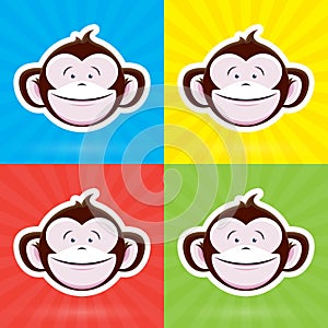 Cartoon Monkey Face with Happy Childlike Expression on Colorful Background