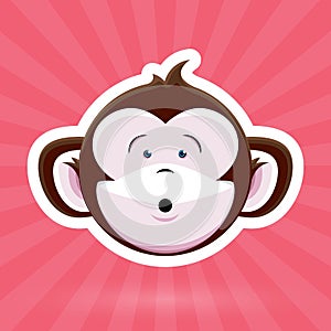 Cartoon Monkey Face with Surprised Expression on Pink Background