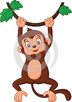 Cartoon monkey hanging in tree