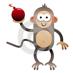 Cartoon monkey holding bomb