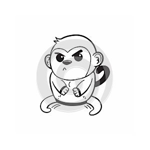 Cartoon monkey illustration with angry expression in line art