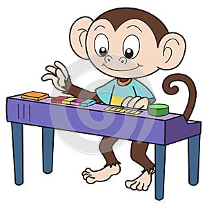Cartoon Monkey Playing an Electronic Organ