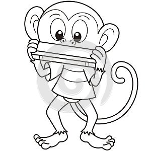 Cartoon Monkey Playing a Harmonica