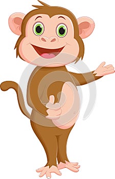 Cartoon monkey presenting and give thumb up