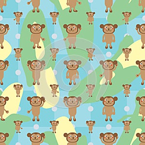 Cartoon monkey symmetry banana seamless pattern