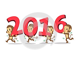 Cartoon monkeys happy new year 2016