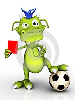 Cartoon monster as soccer referee.