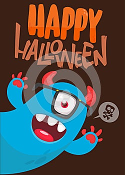 Cartoon monster character. Illustration of happy alien creature for Halloween party