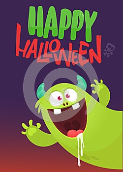 Cartoon monster character. Illustration of happy alien creature for Halloween party