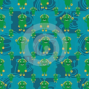 Cartoon monster dino symmetry bacteria seamless pattern photo